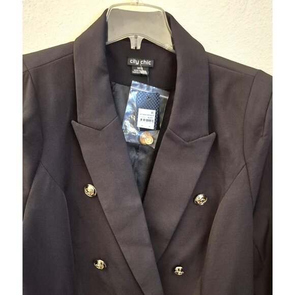 City Chic Black Rock Royalty Double Breasted Gold Tone Buttons Blazer Sz 18 NWT - Picture 3 of 8